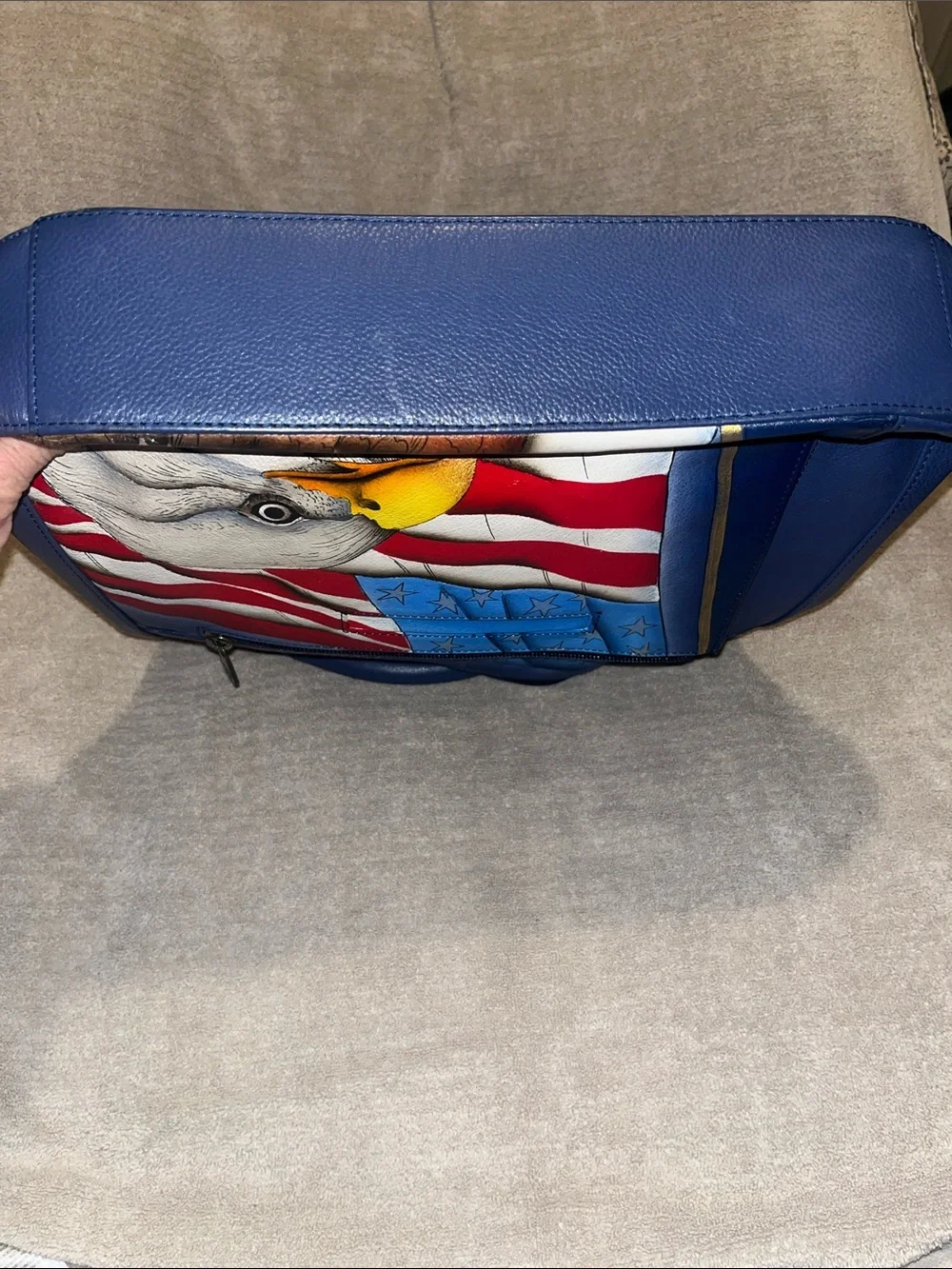 Anuschka Navy Hand-Painted Eagle & American Flag Shoulder Bag